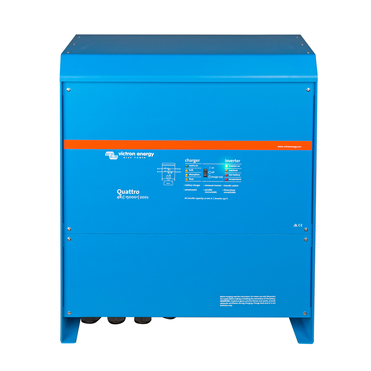 Vue de face du chargeur-onduleur Victron Energy Quattro 48/15000/200-100/100 230 V