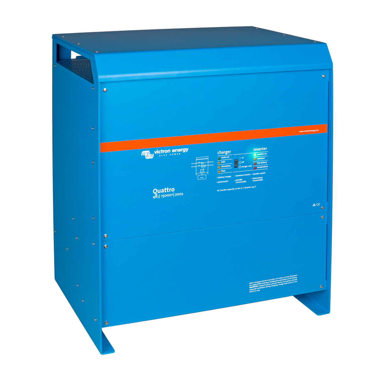 Vue de profil gauche du chargeur-onduleur Victron Energy Quattro 48/15000/200-100/100 230 V