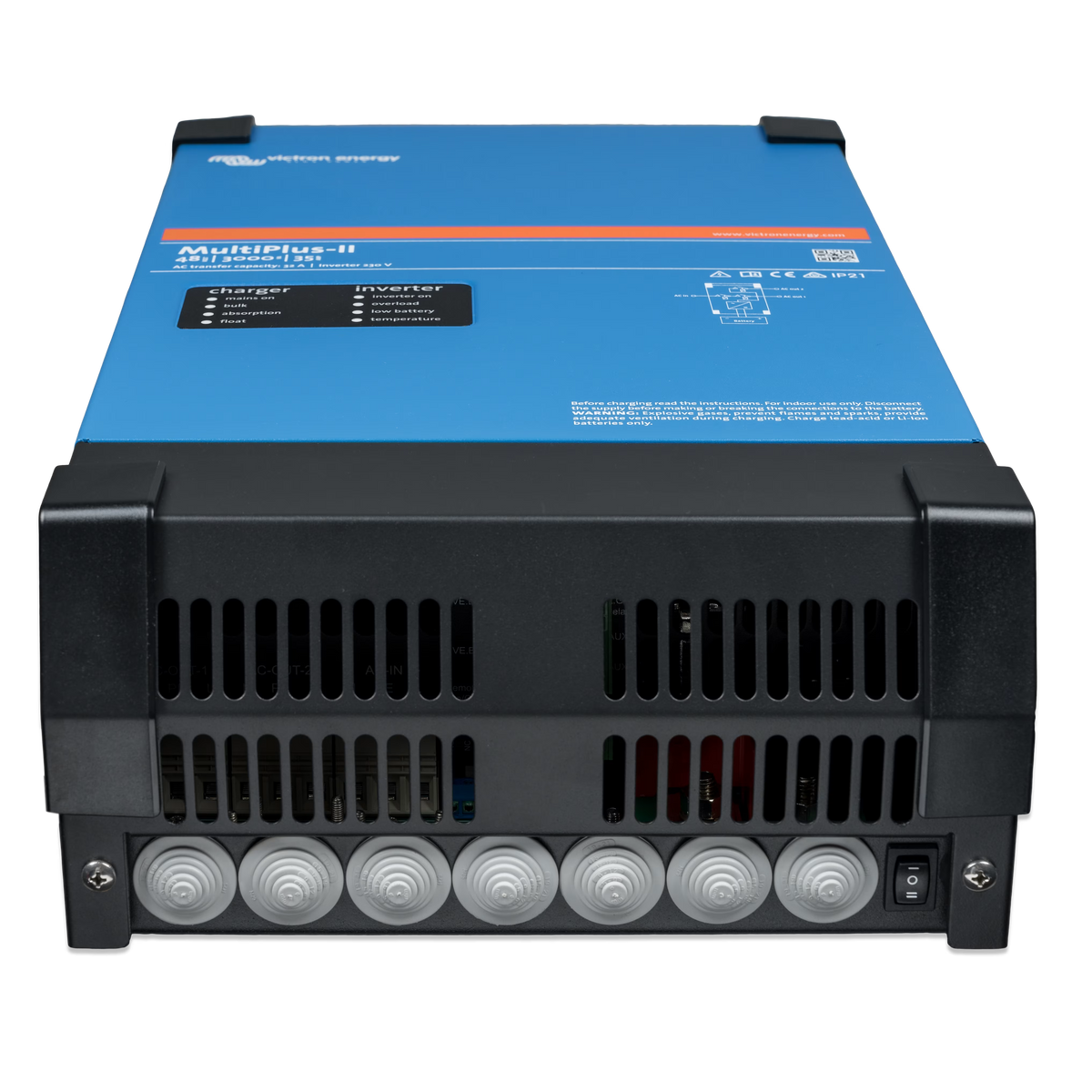 Front-angle view of the Victron MultiPlus-II 48/3000/35-32 230V inverter charger
