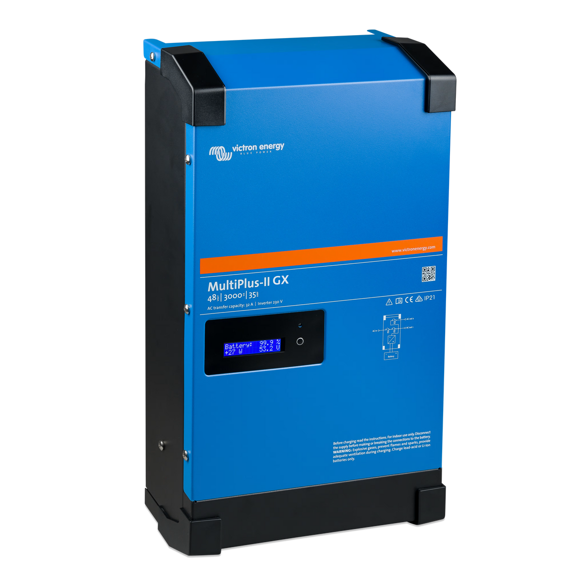 Left-side view of the Victron Energy MultiPlus-II 48/3000/35-32 230V GX inverter charger