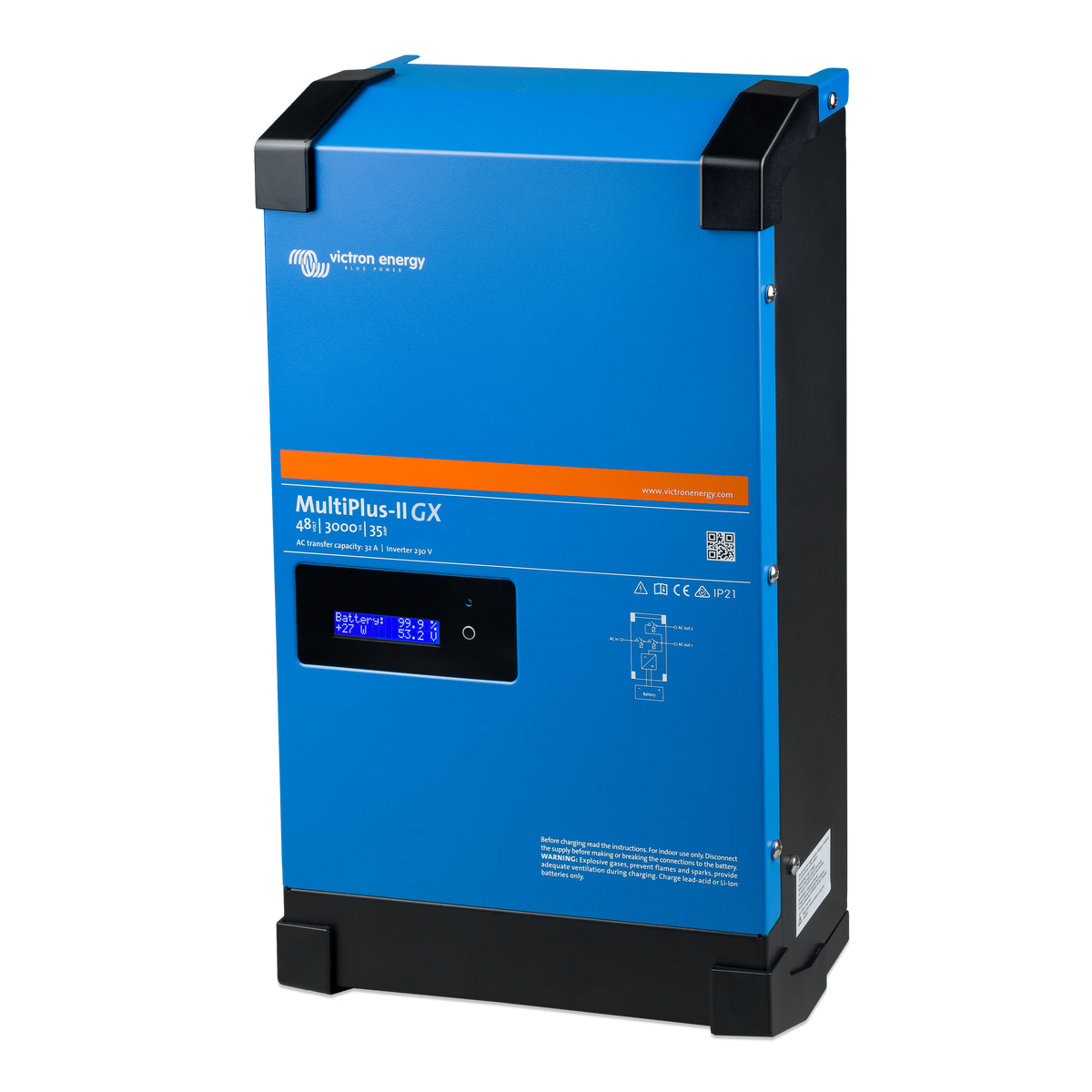 Right-side view of the Victron Energy MultiPlus-II 48/3000/35-32 230V GX inverter charger