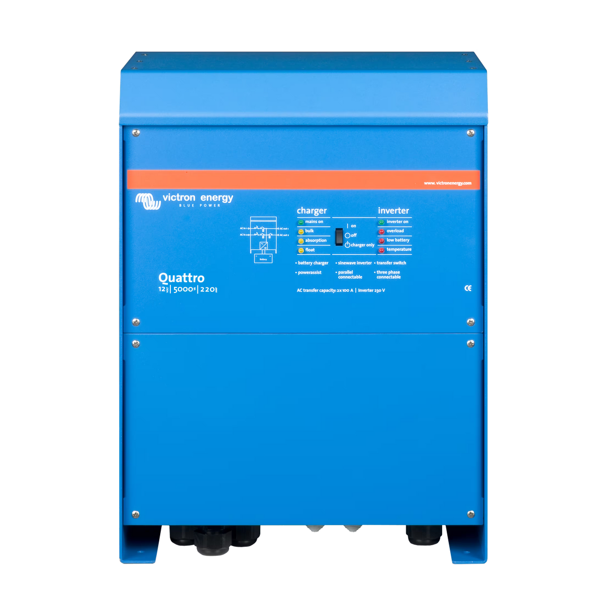 Front view of Victron Energy Quattro 12/5000/220-100/100 230V VE.Bus inverter charger