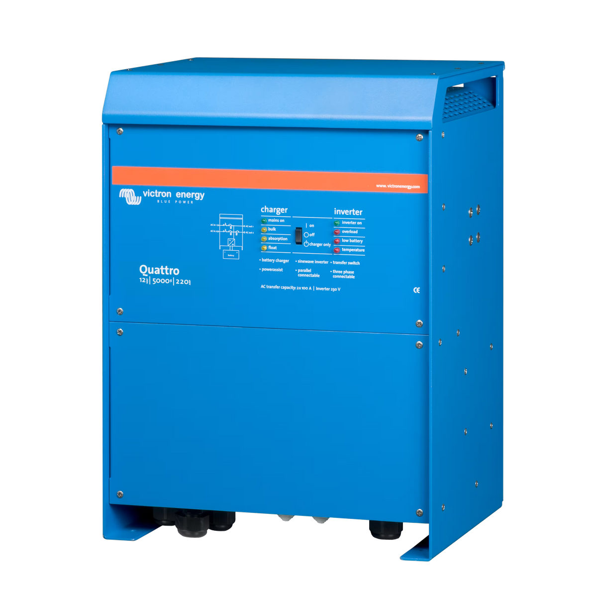 Left view of Victron Energy Quattro 12/5000/220-100/100 230V VE.Bus inverter charger