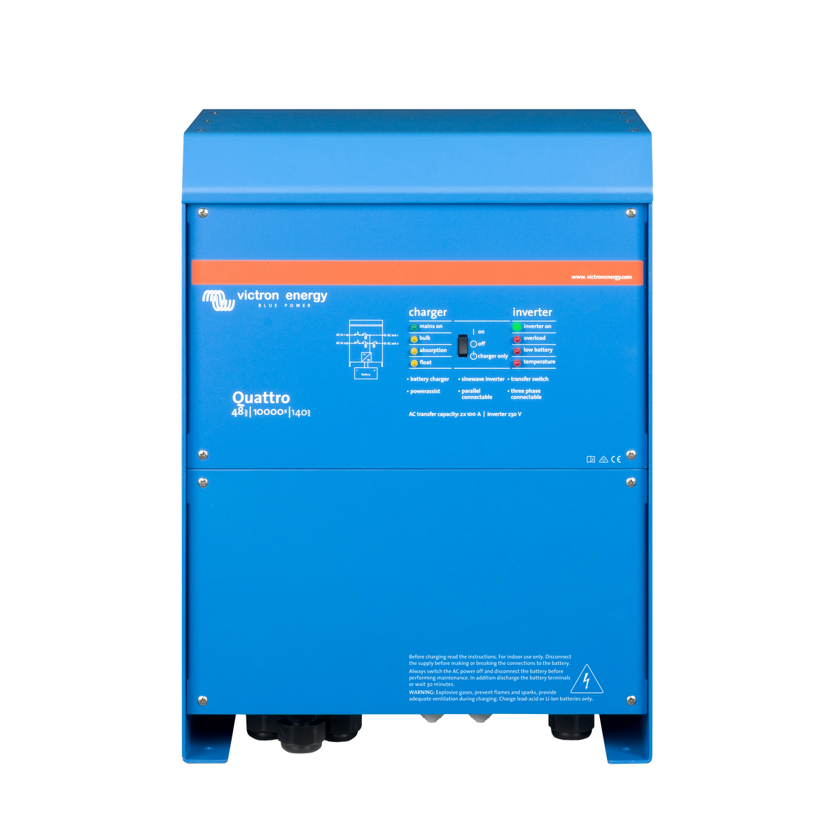 Front view of the Victron Energy Quattro 48/10000/140-100/100 230V VE.Bus inverter charger