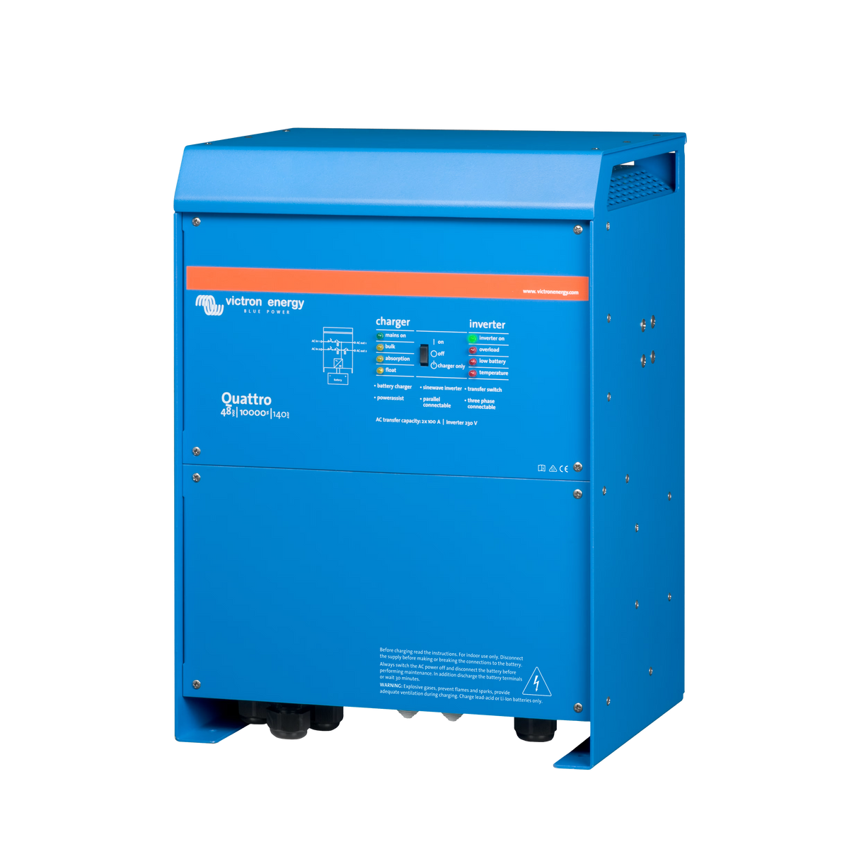 Left-side view of the Victron Energy Quattro 48/10000/140-100/100 230V VE.Bus inverter charger