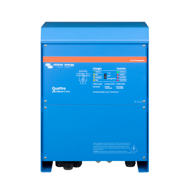 Victron Energy Quattro 48V 8000VA 110A 230V inverter charger, front view