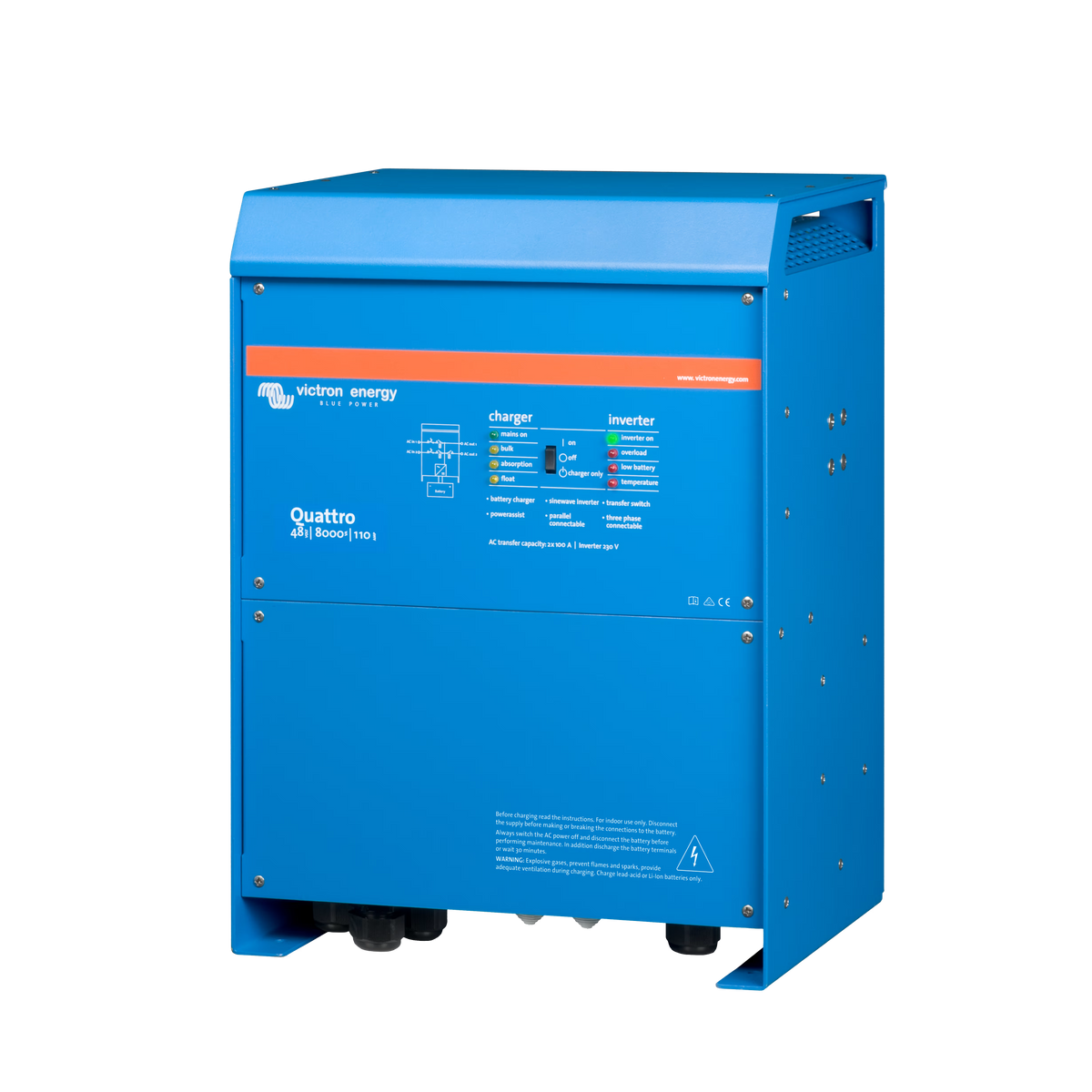 Victron Energy Quattro 48V 8000VA 110A 230V inverter charger, left view