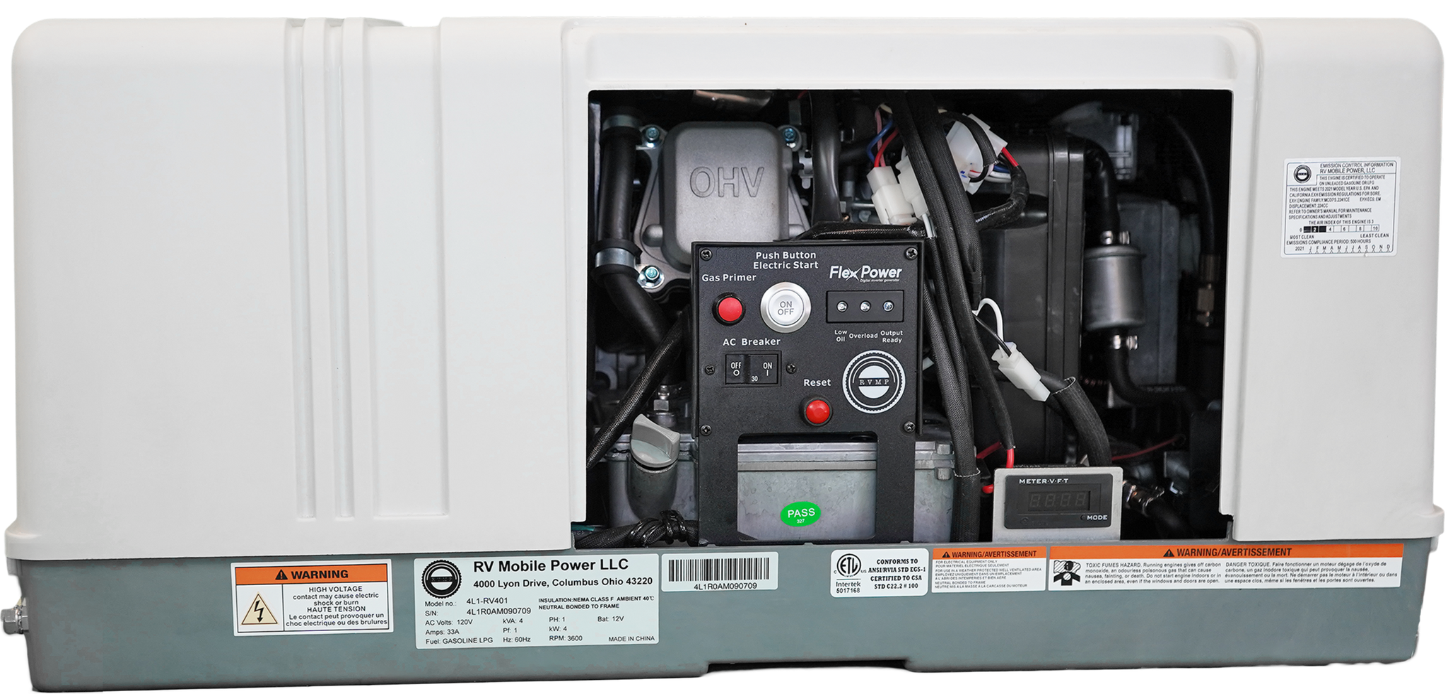 RVMP Flex Power 4000i Dual Fuel Installed Generator Volts energies