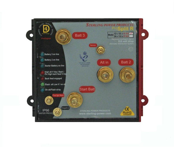 Sterling power ProSplit-R Zero Volt Drop Marine Battery Isolator - Intelligent Digital Alternator Distribution System (12V, 180 Amp, 3 Outputs)